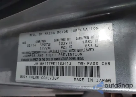 2014 Mazda Mazda3 I Sv from USA, damaged, VIN JM1BM1T79E1183413